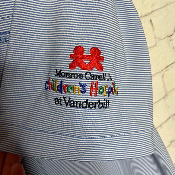 Men's Peter Millar Summer Comfort Short Sleeve Blue Striped Golf Polo Medium - Picture 5 of 8